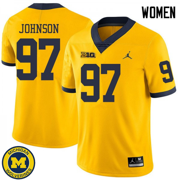 Women's Michigan Wolverines #97 Ron Johnson Yellow Jordan Brand Football Jersey